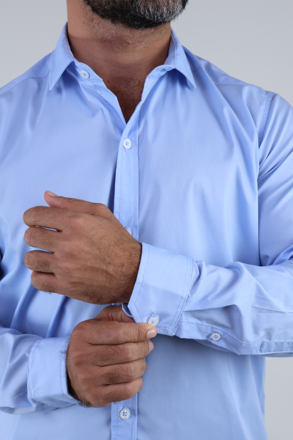 Camisa de Manga Larga Slim Fit Azul de Vestir Para Caballero